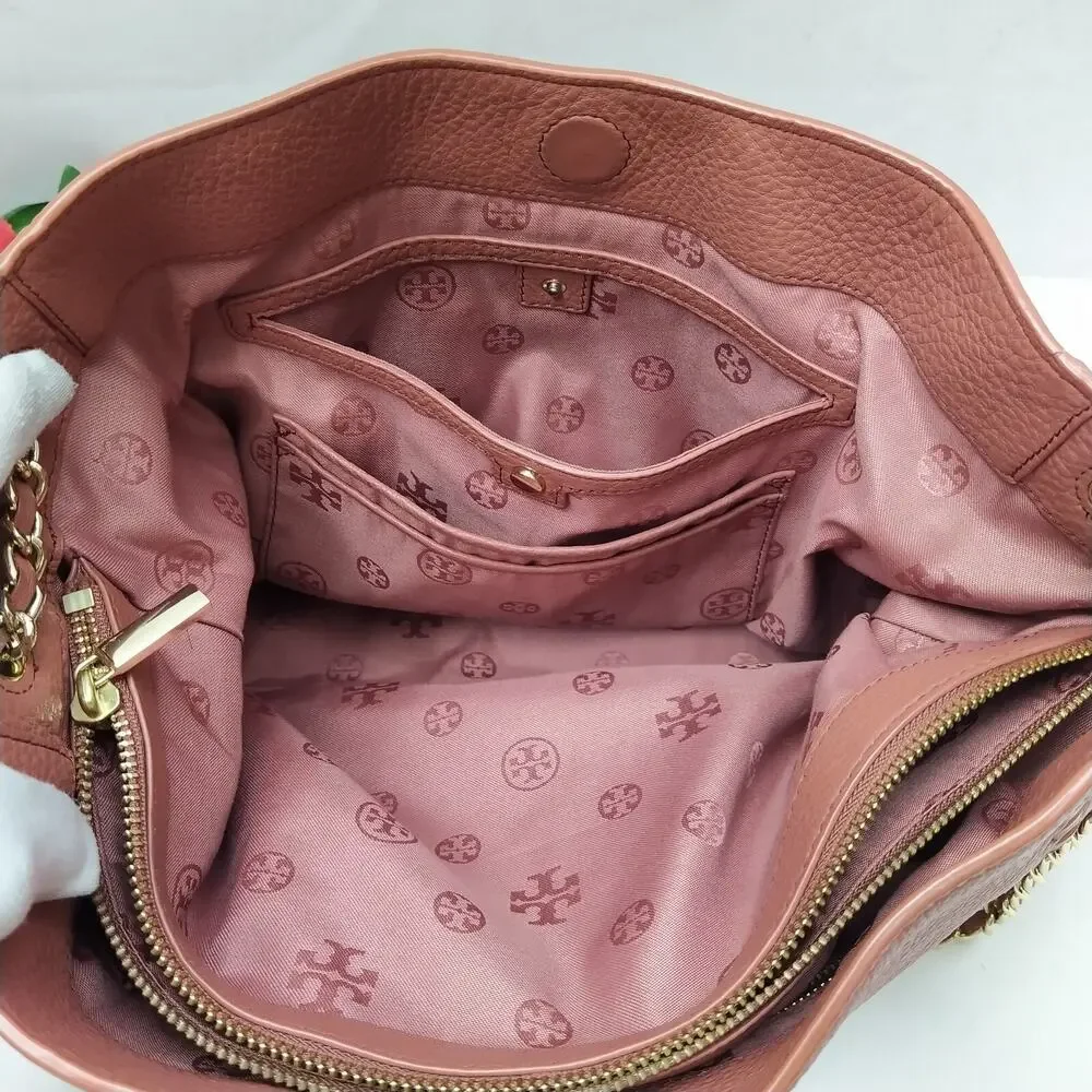 Tory Burch Pink Pebbled Leather Chain Strap Crossbody Shoulder Bag